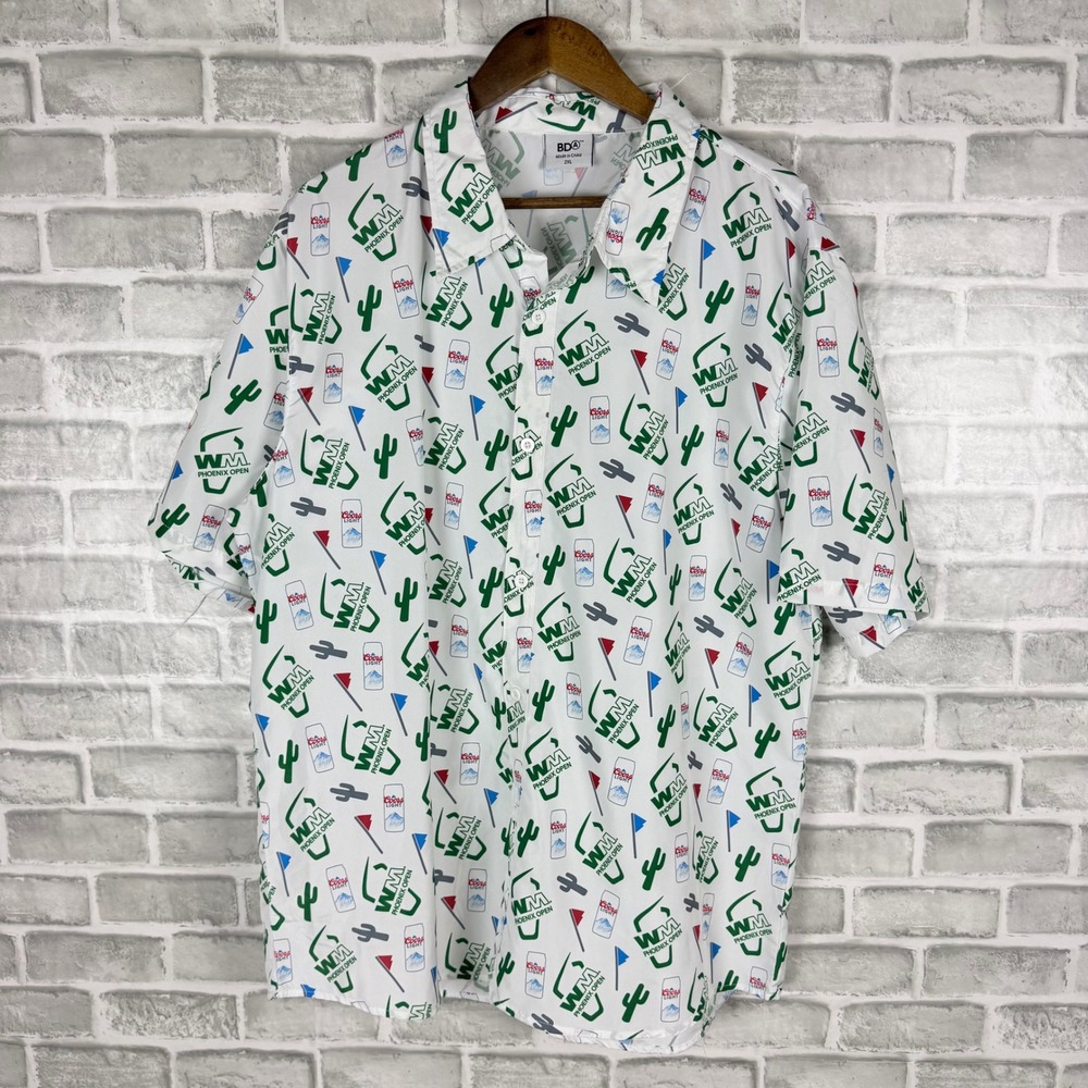 BDA WM Phoenix Open Coors Light Golf Shirt Mens 2XL White Short Sleeve Button Up